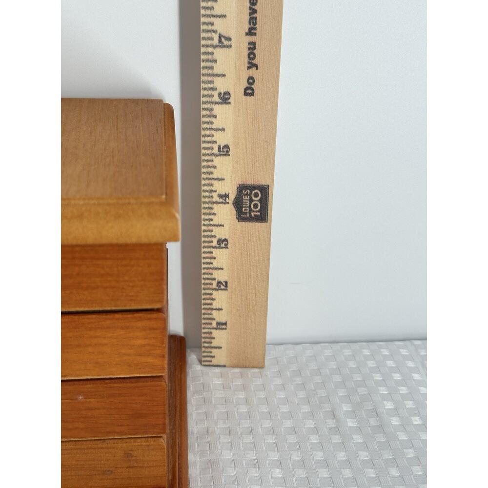 Vintage Wood Jewelry Box Four Tier Flex Zorb Velvet lined 80’s Swivel - Picture 5 of 7